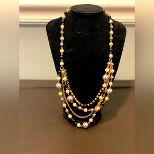 Vintage Avon Multi Strand Black White and Gray Pearl Necklace Gold Excellent